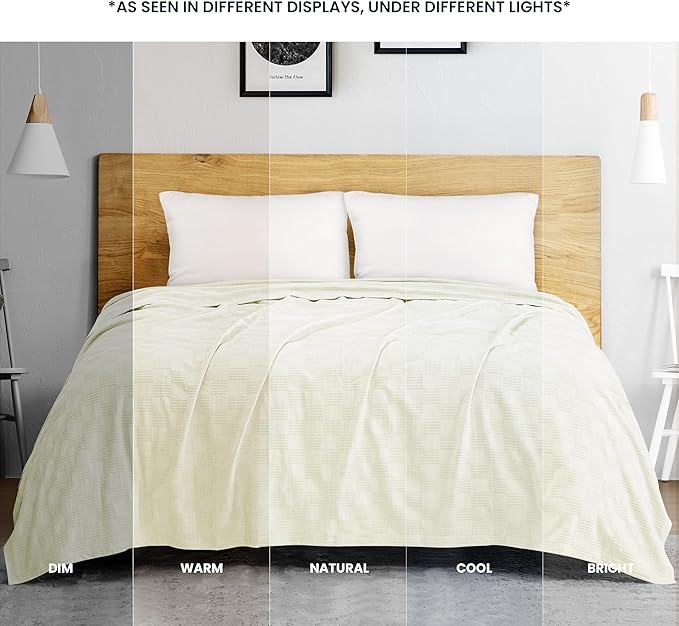 Utopia Bedding Ivory 100% Cotton Blanket [King Size - 90x108 Inch] Lightweight, Soft and Breathable Thermal Blanket for All Seasons
