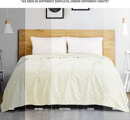 Utopia Bedding Ivory 100% Cotton Blanket [King Size - 90x108 Inch] Lightweight, Soft and Breathable Thermal Blanket for All Seasons