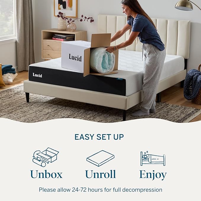 Lucid 3 Inch Memory Foam Mattress Topper, Full Size – Cooling Gel Bed Topper – Preassure-Relieving Deep Plush Feel – Ventilated Breathable Design – CertiPur Certified - Dorm Room Essentials
