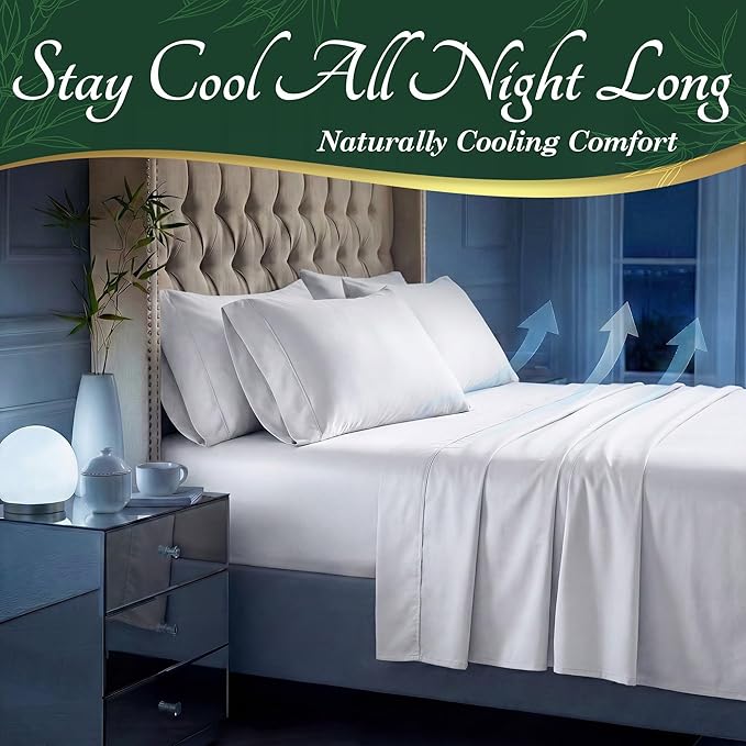 DECOLURE 100% Viscose Derived from Bamboo Sheets Twin Size - Luxury 4 Pc Naturally Cooling Sheets, Ultra Soft Bed Set - Deep 17" Pockets, Durable Double Stitching, Oeko Tex Standard (White)