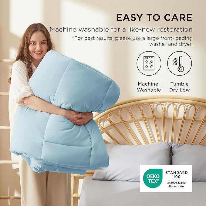 Bedsure Comforter Duvet Insert - Quilted Comforters Queen Size, All Season Duvet, GentleSoft Down Alternative Bedding, with 8 Tabs, Gifts for Women/Men, Light Spa Blue, Queen 88 x 88 Inches
