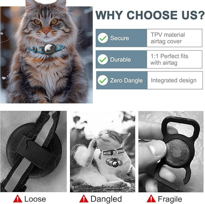 Reflective AirTag Cat Collar, Integrated Cat Collar with Air Tag Holder | Built in AirTag Holder, Adjustable 7-13in for Cats, Kittens and Puppies, Safety Elastic Band, Reflective for Night Walking