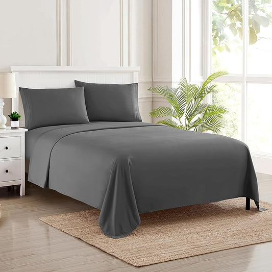 Queen Size Bed Sheets - Breathable Luxury Sheets with Full Elastic & Secure Corner Straps Built In - 1800 Supreme Collection Extra Soft Deep Pocket Bedding, Sheet Set, EXTRA DEEP pocket - Queen, Gray