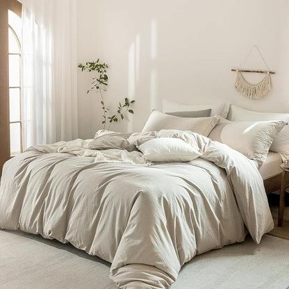 Linen Grey Duvet Cover Oversize Queen Size 98inch x 98inch,100% Washed Cotton Duvet Cover with Zipper Closure and One Pillowcases, Color of New Nature Linen