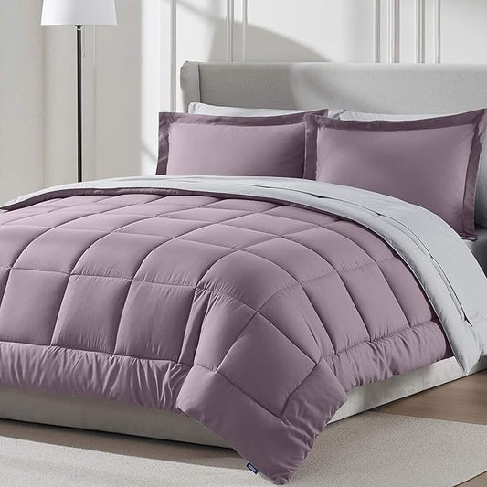Nestl 7 Piece Full Comforter Set – Dusty Purple Reversible Bed in a Bag – Complete Full Size Bedding Set with Sheets, Pillowcases and Shams