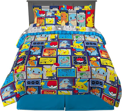 Pokémon Pikachu Queen Size Bedding Set – Kids Bedding Super Soft Cozy Reversible Comforter and Sheet Set with Sham, 7 Piece Queen Size, (Officially Licensed Product) by Franco
