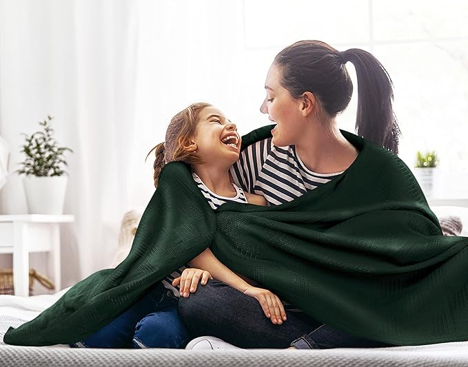 Utopia Bedding Forest Green 100% Cotton Blanket [Queen Size - 90x90 Inch] Lightweight, Soft and Breathable Thermal Blanket for All Seasons