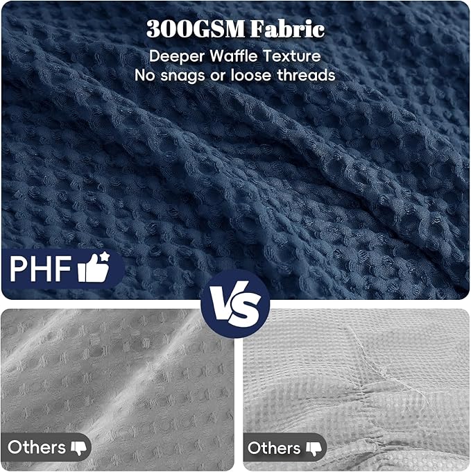 PHF Ultra Soft Waffle Weave Comforter Set King Size, 3 Pieces Lightweight Breathable Comfy Bedding Set, Comfy Textured 1 Comforter with 2 Pillow Shams, Navy Blue