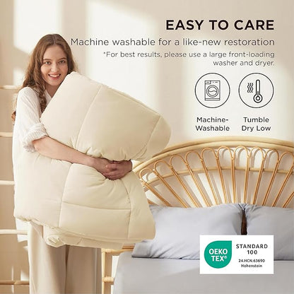 Bedsure Comforter Duvet Insert - Quilted Comforters Twin XL Size, All Season Duvet, Down Alternative Bedding Comforter with Tabs,Gifts for Women/Men,Cream,Twin XL 92 x 68 Inches