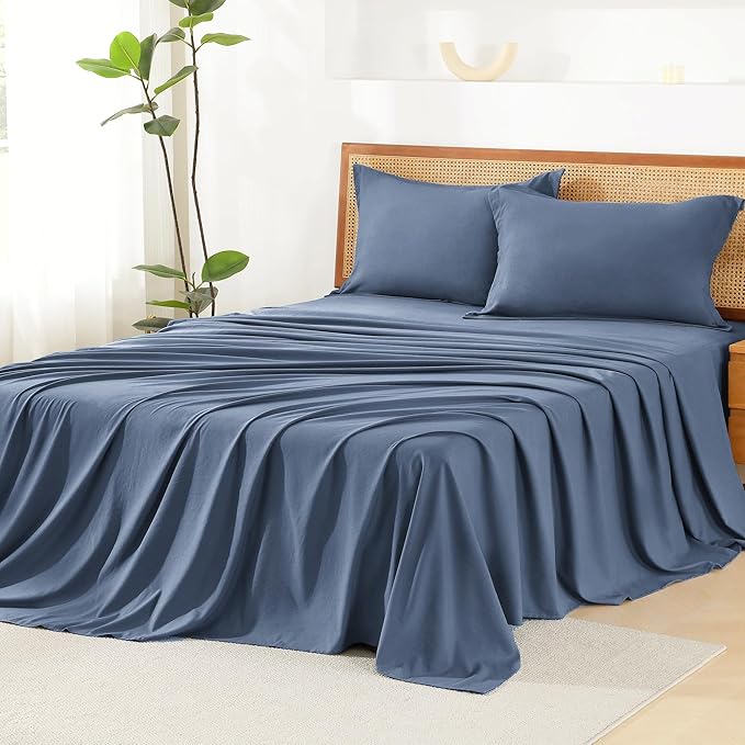 Litanika Oversized King Size Comforter Set with Sheets Ocean Blue - 7 Pieces Bed in a Bag Oversized King Boho Tufted Complete Bedding Sets with Comforter, Sheets, Pillowcases & Shams