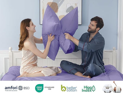 Pillow Cases, Standard Queen Size Cotton Percale Weave Pillowcases, Pre-Shrunk Breathable and Hypoallergenic Pillowcases, Set of 2 (2 Piece Standard/Queen 20 Inch x 30 Inch, Purple)