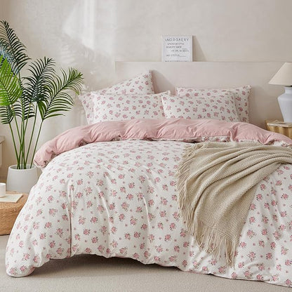 Flower King Comforter Set Soft 3 Pieces Chic Crinkle Gauze Fabric Garden Style Floral Print Botanical Comforter for All Seasons Luxury Warmth Comfy Breathable with 2 Pillowcases