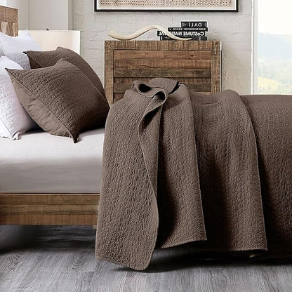 HORIMOTE HOME Quilt Set King Size Chocolate, Soft Lightweight Pre-Washed Microfiber Circle Stitches King Quilt Bedding Set, All Season Spring Summer Bedspread Coverlet, 2 Pillow Shams, 106x96 Inches