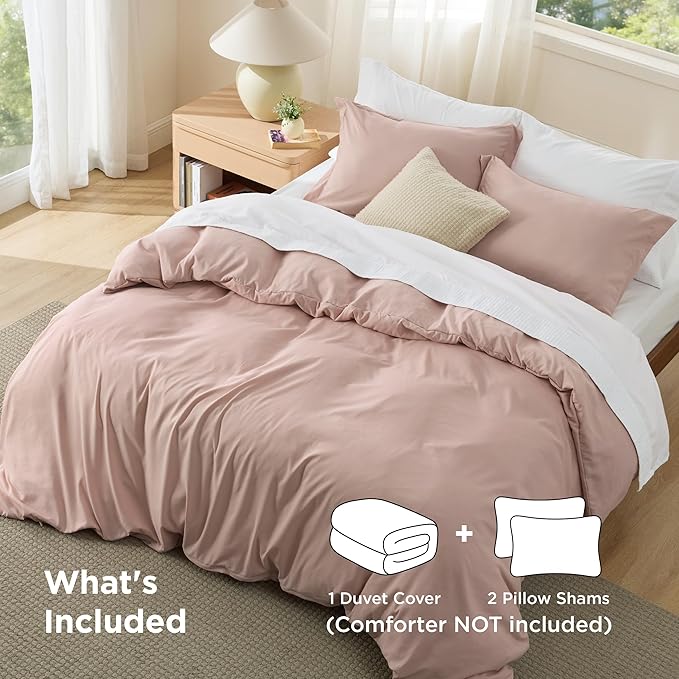 Bedsure Duvet Cover King Size - Soft Double Brushed Bedding Set for Kids & Adults, Zipper Closure, 3 Pieces, Includes 1 Duvet Cover (104"x90") & 2 Pillow Shams, NO Comforter, Dusty Rose