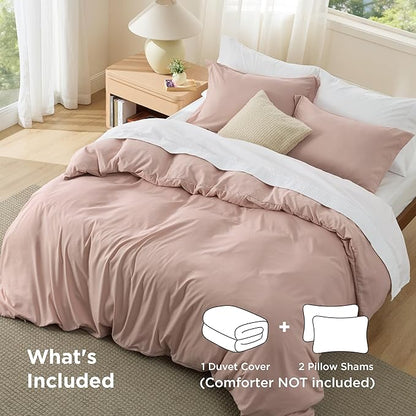 Bedsure Duvet Cover Queen Size - Soft Double Brushed Bedding Set for Kids & Adults, Zipper Closure, 3 Pieces, Includes 1 Duvet Cover (90"x90") & 2 Pillow Shams, NO Comforter, Dusty Rose