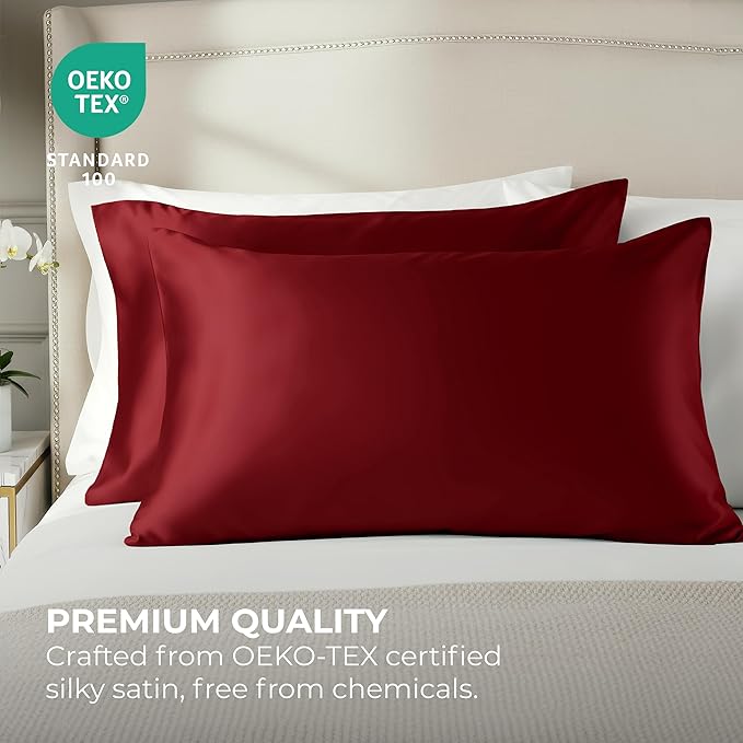 Satin Pillowcase 2 Pack - Queen Size (20"x30", Burgundy) - Silky Pillow Cases for Hair and Skin - Satin Pillow Covers with Envelope Closure - Extra Soft Premium Microfiber