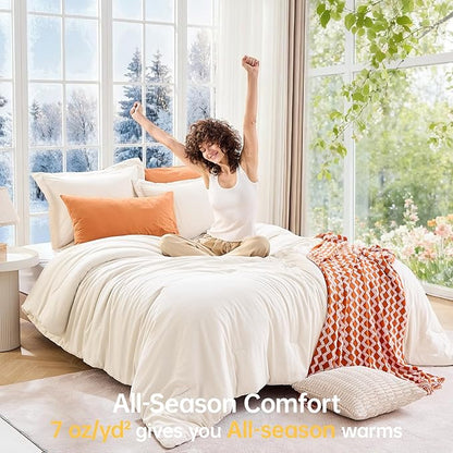 MUXHOMO California King Comforter Set, All Season Ultra Soft Down Alternative Bedding - 3 Piece Lightweight Bed Set Includes 1 Comforter (104"x96") and 2 Pillow Shams (20"x36"), Ivory