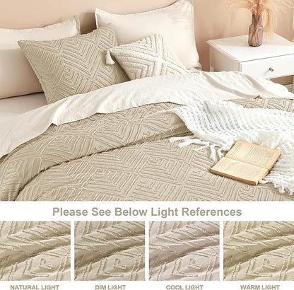 Litanika Khaki King Size Comforter Set, 3 Pieces Tufted Boho Farmhouse Bedding Comforter Sets, Lightweight Fluffy Comforter Bed Set for All Season (104x90In Comforter and 2 Pillowcases)