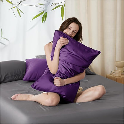 Bedsure Pillow Cases Queen, Cooling Pillow Cases, Rayon Derived from Bamboo Purple Pillowcases Queen Size Set of 2, PureWoven Silky Soft Bedding Pillow Covers with Envelope Closure, 20x30 Inches
