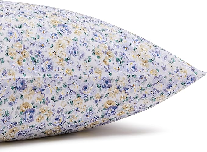 Amazon Basics Lightweight Breathable, Wrinkle Resistant Super Soft Brushed Microfiber 4-Piece Bed Sheet Set with 14-Inch Deep Pockets, Full, Blue Floral, Printed