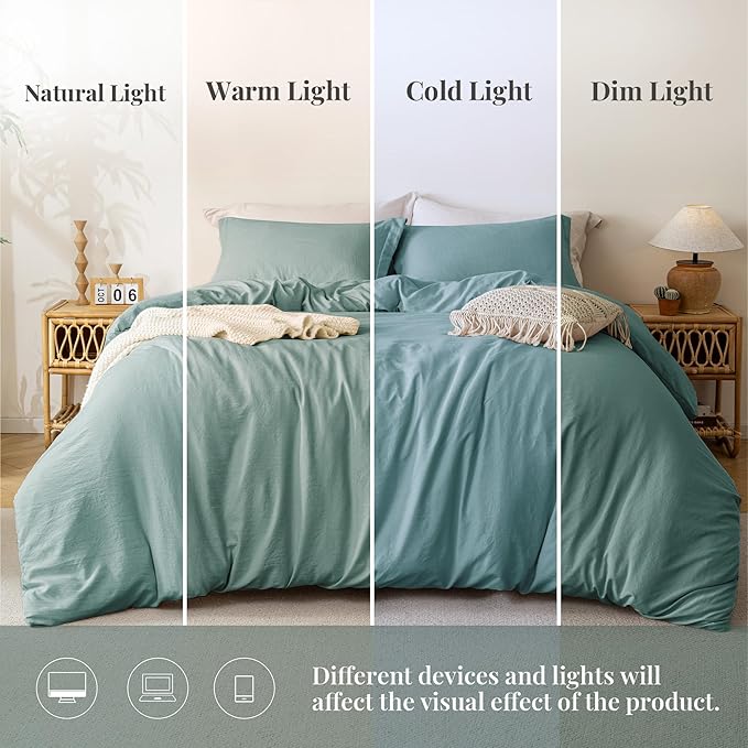 MILDLY Super Soft Duvet Cover - 100% Washed Microfiber Teal Blue Comforter Cover Set 3 Pieces with Zipper Closure & Corner Ties (No Comforter)