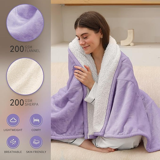 ESTINGO Electric Blanket Twin Size, 62"x84" Twin Heated Blanket with Overheating Protection and ETL Certification, Super Cozy Soft Flannel and Sherpa with 5 Levels & 10 Hours Auto Off, Lavender Violet