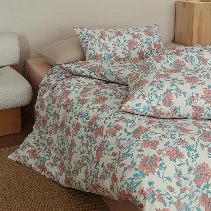 Floral XL Twin Comforter Set Down Alternative Girls Bedding Set Lightweight Breathable Cotton Fluffy Bedding Comforter Sets Boho Patterned Aesthetic Farmhouse Bed Comforter with 2 Pillowcases