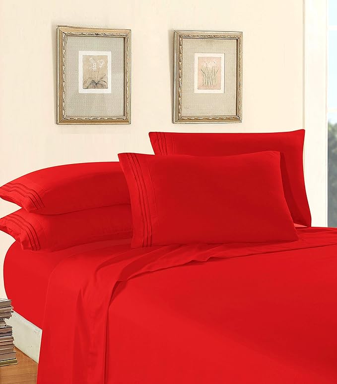 Elegant Comfort Luxury Soft 1500 Premier Egyptian 4-Piece Premium Hotel Quality Wrinkle Resistant Coziest Bedding Set, All Around Elastic Fitted Sheet, Deep Pocket up to 16inch, King, Red