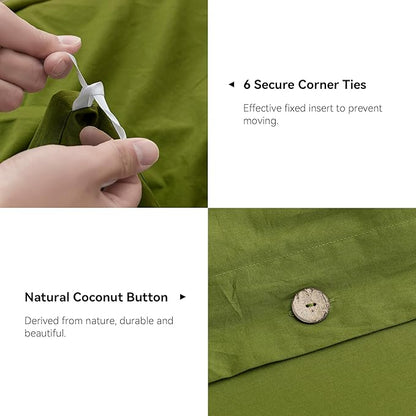 JELLYMONI Christmas Duvet Cover Full Size - Avocado Green Comforter Cover with Button 100% Washed Cotton 3PCS Breathable Soft Solid Bedding Set Duvet Cover 80×90in & 2 Pillowcases (NO Comforter)