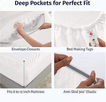 California Design Den Full Size Sheets Set - Certified 100% Egyptian Cotton Percale Sheets Full Size with Deep Pockets, Lightweight, Crisp, Durable Luxury Bedding Set - Ivory