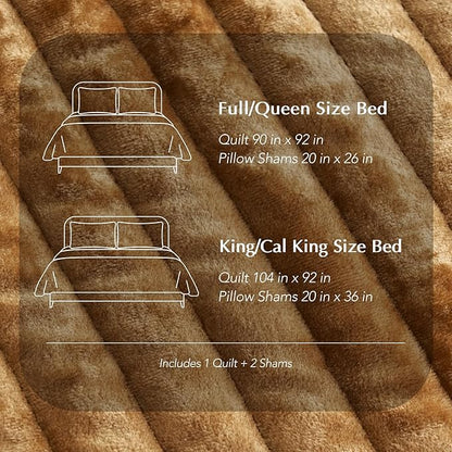 EVERGRACE Velvet Quilt Set King Size, Luxurious Soft Striped Channel Bedding Set, Lightweight Velvet Comforter for All Season, Oversized Bedspread Coverlet with 2 Matching Shams, Gold Yellow