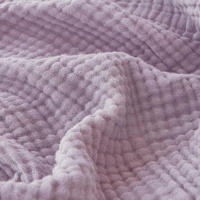 EMME Cotton Muslin King Blanket Bed Layering Bedspread Coverlet Breathable Gauze Soft Lightweight (Heather Lavender, 108"x90")
