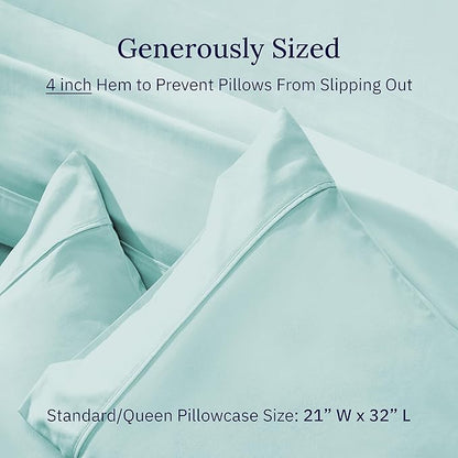 California Design Den Standard Queen Size Pillowcase Set - 400 Thread Count, 100% Cotton Sateen, Set of 2 Pillow Covers, Soft and Breathable - Seafoam
