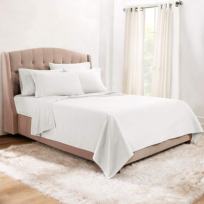 Clara Clark Cal King Sheets, 6 Piece Set - Hotel Luxury Sheets for Cal King Size Bed, Super Soft Bedding Set, Cal King Size, White