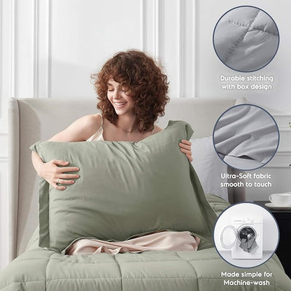 Nestl 5 Piece Twin XL Comforter Set – Light Sage Reversible Bed in a Bag – Complete Twin XL Size Bedding Set with Sheets, Pillowcase and Sham