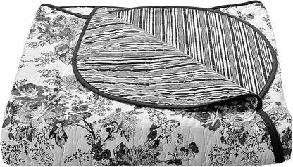 Wonderful 100% Cotton Black Floral Quilt Set Twin Size Bedding Sets with Pillow Sham and Bed Skirt, 3 Pieces Floral Bedspread Coverlet Set, Quilted Blanket Bed Cover for All Season, 66"x86"