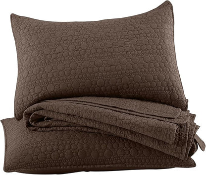 HORIMOTE HOME Quilt Set King Size Chocolate, Soft Lightweight Pre-Washed Microfiber Circle Stitches King Quilt Bedding Set, All Season Spring Summer Bedspread Coverlet, 2 Pillow Shams, 106x96 Inches