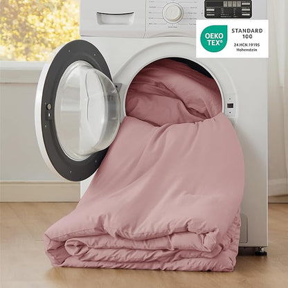Bedsure Queen Comforter Set, Pink Soft Prewashed Bedding for All Seasons, 3 Pieces GentleSoft™ Bed Set, 1 Lightweight Comforter (90"x90") and 2 Pillowcases (20"x26")