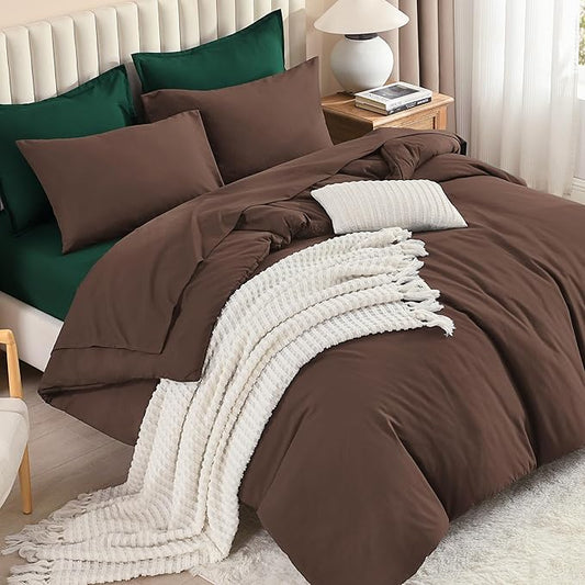 Litanika Twin/Twin XL Size Comforter Sets Brown Emerald Green - 5 Pieces Bed in a Bag, Lightweight Bed Set with Comforter, Sheets, Pillowcase & Sham