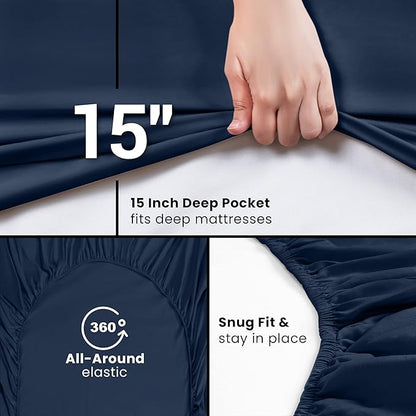 Utopia Bedding King Fitted Sheets - Bulk Pack of 2 Bottom Sheets - Soft Brushed Microfiber - Deep Pockets - Shrinkage & Fade Resistant - Easy Care (King, Navy)