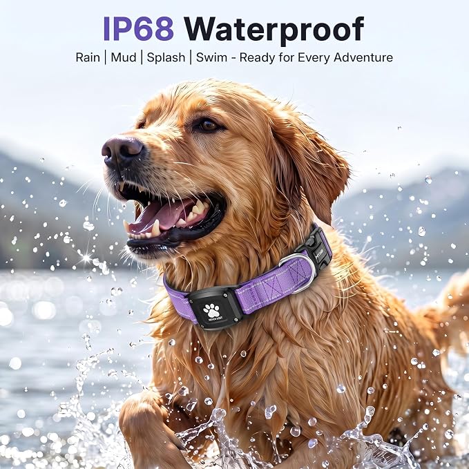 GPS Dog Collar Tracker 2-in-1,Reflective Waterproof Pet Collar,iOS-Only,No Monthly Fees,Unlimited Range,Dog Tracking Collar Pet Tracker,for Small Medium Large Dogs(XS (10.5"-13.5"), Purple)
