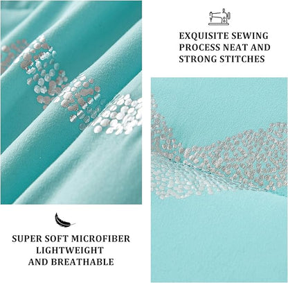 Menghomeus Aqua Comforter Set Twin Size Metallic Teal and Silver Bed Comforter 3 Piece Soft Microfiber Bedding for Teen Girls Boys (1 Pillow Case + 1 Decorative Pillow Sham)