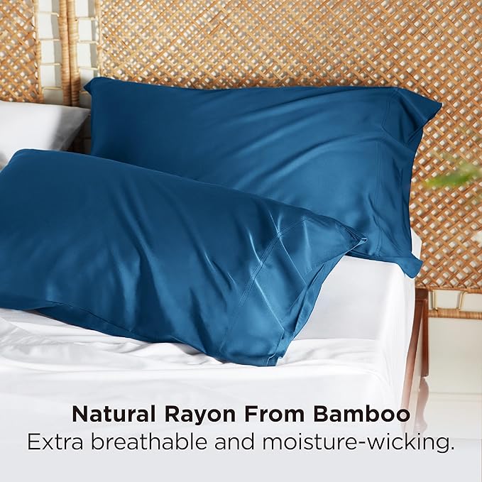 Bedsure Pillow Cases Queen, Cooling Pillow Cases, Rayon Derived from Bamboo Teal Blue Pillowcases Queen Size Set of 2, PureWoven Silky Soft Bedding Pillow Covers with Envelope Closure, 20x30 Inches