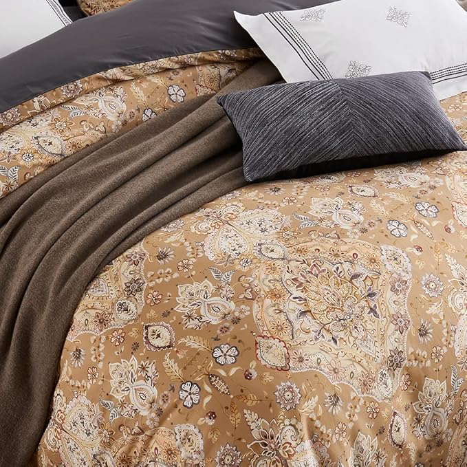 Cupocupa Duvet Cover Queen Size Set Boho Floral Pattern Duvet Cover Queen for Queen Size Bed Vintage Soft Bedding Leaf Print Paisley
