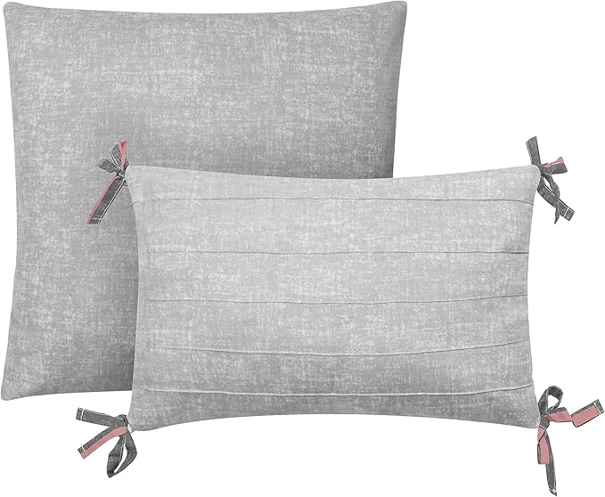 Juicy Couture Cabana Stripe Reversible Bedding Set - Twin/Twin XL Size - Pink and Grey Stripe Print - 5 Piece Set - Includes 1 66 x 90 Comforter, 3 Decorative Pillows, 1 Sham
