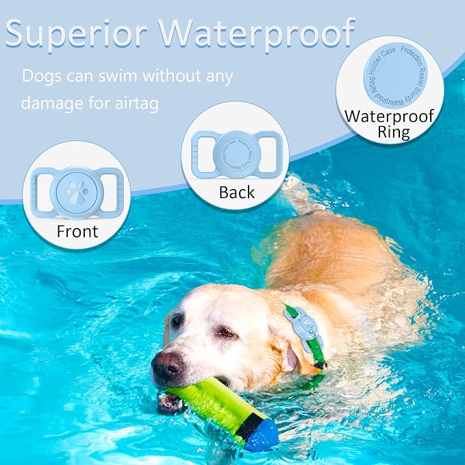 Waterproof Airtag Holder for Dog Collar, Light Blue, 1 Pack | Durable Silicone, Fit Most of Collar Widths, Full Body Covered Anti-Lost Protective, Ease of Installation