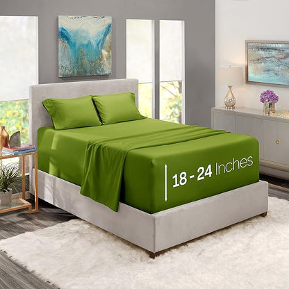 Nestl Twin XL Size Sheet Set, 4 Piece Extra Deep Pocket (18-24 inches), Microfiber, Hotel Luxury, Soft, Breathable, Wrinkle-Free, Easy to Care, Calla Green