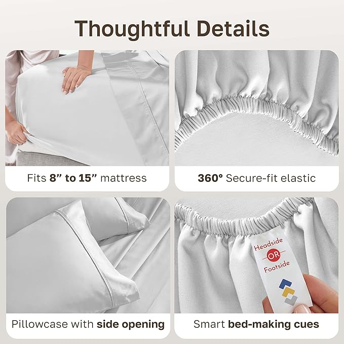 California Design Den Twin Bed Sheets Set - 400 Thread Count Sateen, Natural 100% Cotton Bedsheets, Deep Pockets with All Around Elastic, Soft, Durable Bedding - Silver