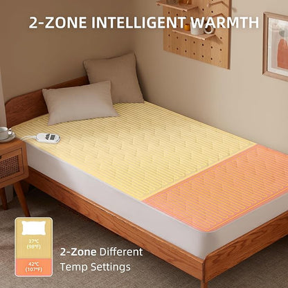 Bwarm Premium Multi-Zone Electric Heated Mattress Pad Twin XL Size, 39" x 80", 9 Heat Settings, 1-12 Hours Auto Off, Individual Body and Feet Settings, Removable Comfort Layer, Machine Washable