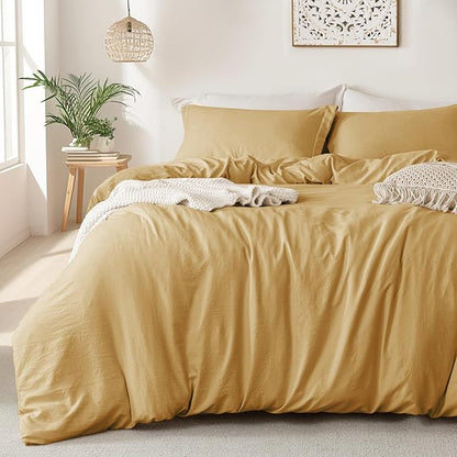MILDLY Super Soft Duvet Cover 2pcs - 100% Washed Microfiber Yellow Comforter Cover Set with Zipper Closure & Corner Ties (No Comforter)